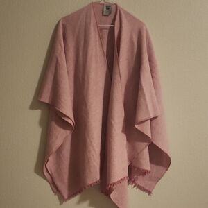 Ring of Kerry Irish Tweed Wool Ruana, Shawl, Poncho, Wrap, Pink & White Chevron